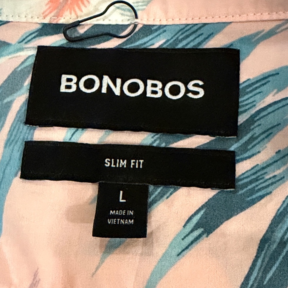 Bonobos Pink and Blue Tropical/Floral/Hawaiian Short Sleeve Button Up Shirt - Picture 2 of 5